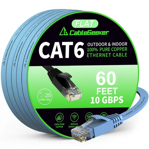 Miniatura 27 de Cable Ethernet Cat 6 de 100 pies, para interiores y exteriores, red de Internet de alta velocidad de 10 Gbps, cable de conexión Ethernet plano