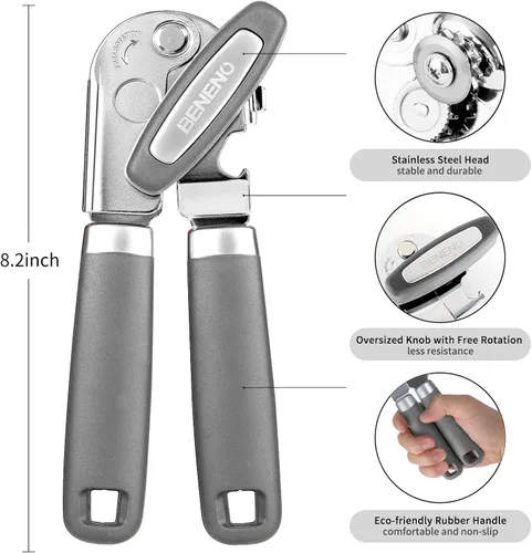 Miniatura 2 de Beneno Abrelatas Manual de Servicio Pesado con Imán, Hoja de Acero al Carbono Afilada Duradera, Corte Suave, Perilla Grande que Ahorra Esfuerzo