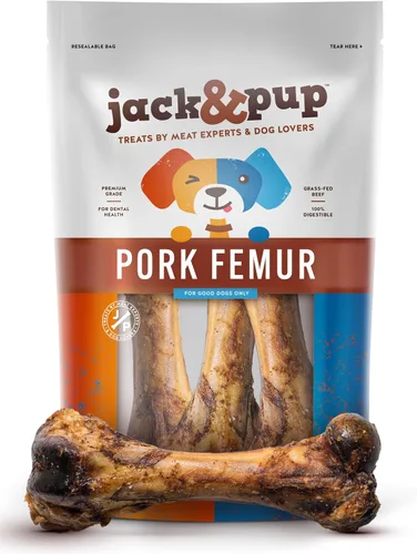 Jack&Pup - Huesos de fémur de cerdo de 8 pulgadas para perros, huesos grandes para perros grandes, huesos de carne de jamón gourmet para
