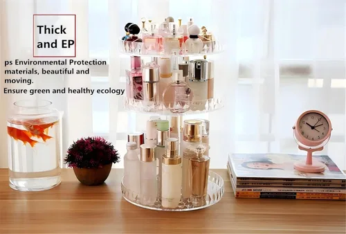 Miniatura 4 de Organizador de perfumes, organizador de maquillaje giratorio de 360 grados, caja de almacenamiento de cosméticos de diamante, estante giratorio