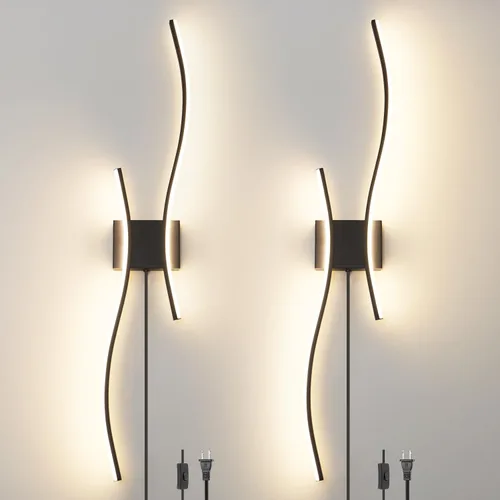 Miniatura 10 de Juego de 2 lámparas de pared enchufables modernas Daunton, luz de pared LED regulable dorada con control remoto, 3CCT ajustable y función