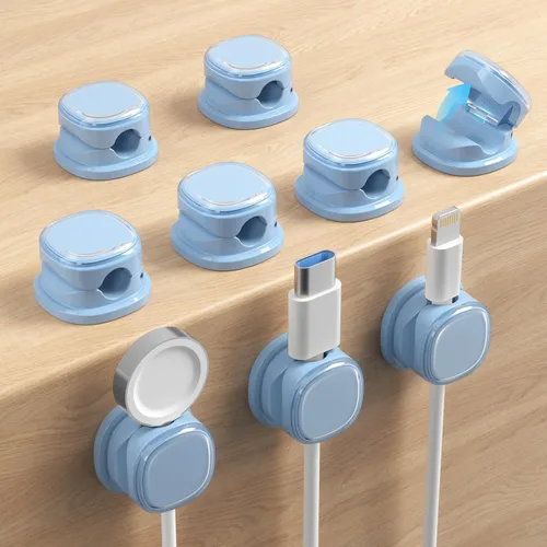 Miniatura 14 de Paquete de 9 organizadores de cables, gestión de cables de resorte, bonitos clips adhesivos para cables, cargador de teléfono para escritorio