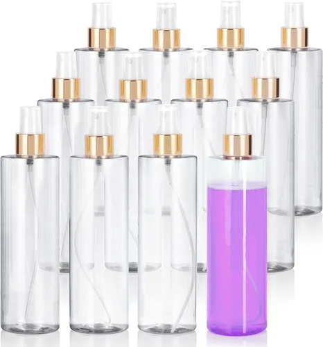 Miniatura 10 de JUVITUS Botellas de plástico PET cilíndricas profesionales transparentes de 12 onzas (sin BPA) (paquete de 6, pulverizador negro de niebla fina)