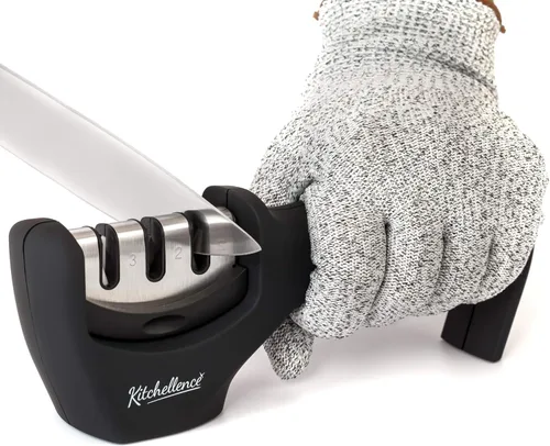 Accesorios para cuchillos de cocina 4 en 1: afilador de cuchillos de 3 etapas ayuda a reparar, restaurar, pulir hojas y guante resistente a cortes