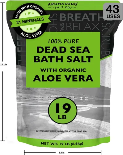 Miniatura 7 de Aromasong Sal del Mar Muerto con aloe vera orgánico, sales de baño de spa, paquete resellable fino a granel de 19 libras, 100% pura y natural