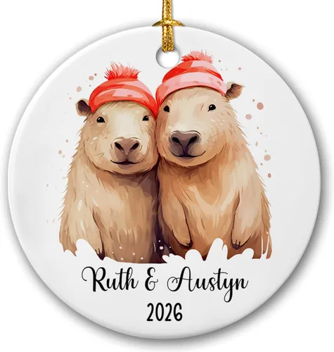 Miniatura 20 de Adorno de cerámica personalizado para pareja de leones 2026, regalos para parejas recién nacidas, novio, novia, adorno para parejas de leones, árbol