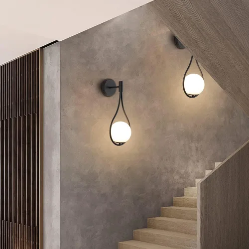 Miniatura 3 de BOKT Moderna lámpara de pared de vidrio negro apliques montados en la pared, de mediados de siglo, para dormitorio, mesita de noche, luz de pared