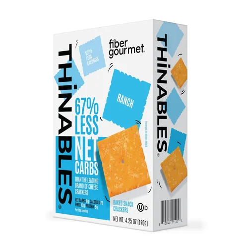 Fiber Gourmet Ranch Thinables Galletas tipo cracker horneadas con sabor a ranch y queso - Galletas keto saludables, snack bajo en calorías y alto en