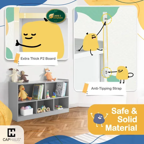 Miniatura 5 de CAPHAUS Organizador de almacenamiento de juguetes con compartimentos abiertos para niños, 44.1 x 11.8 x 24.2 pulgadas, blanco, organizadores