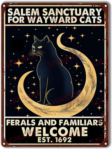 Miniatura 12 de Letrero de metal de hojalata Salem Sanctuary para gatos Wayward Ferals and Familiars, letrero de metal de hojalata para hombre, decoración de pub, 8