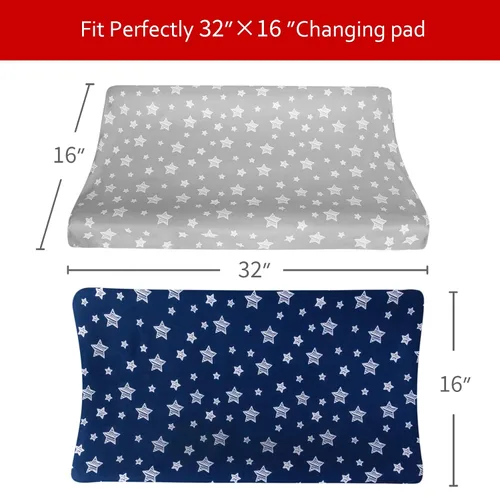 Miniatura 5 de Paquete de 2 fundas para cambiador para niños y niñas, con estampado encantador, suaves, unisex, para cambiar, se ajustan a almohadilla contorneada