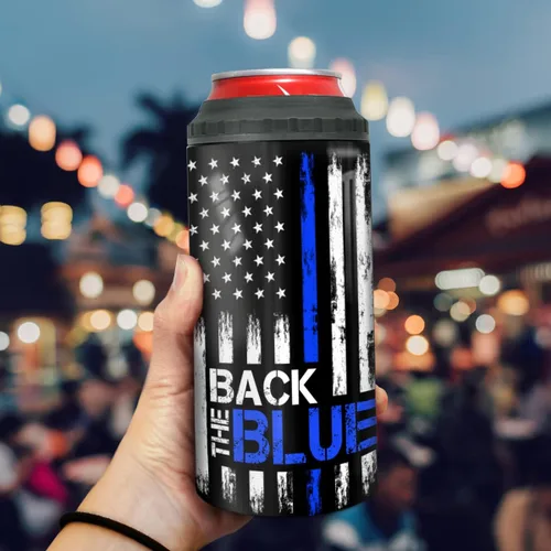 Miniatura 5 de winorax Regalos Policiales Respalda el Azul Bandera Americana Vaso Térmico 4-en-1 Enfriador de Latas Acero Inoxidable 12oz Taza de Viaje Tazas