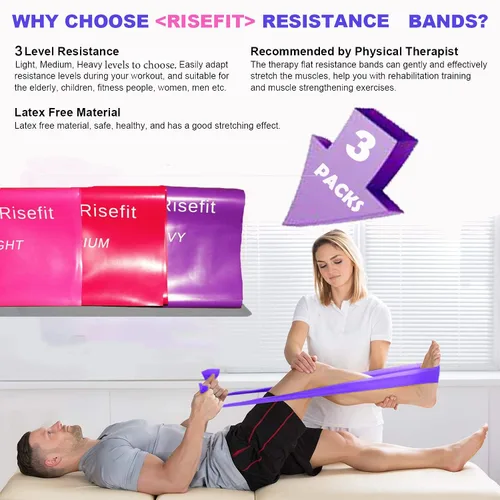 Miniatura 6 de Juego de bandas de resistencia planas para terapia, sin látex, bandas elásticas planas para ejercicio, flexibilidad, pilates, yoga, ballet