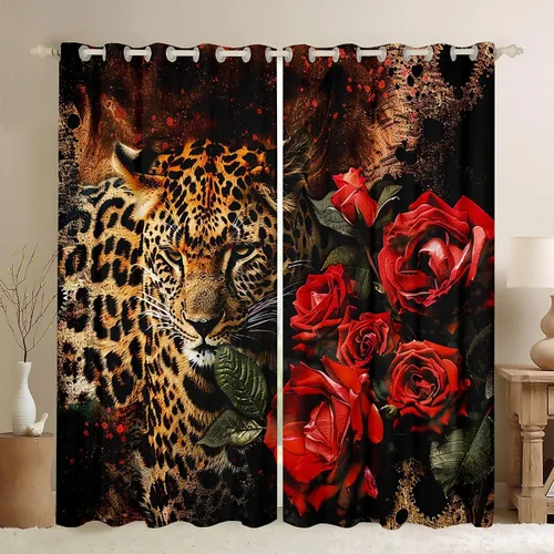 Miniatura 12 de Feelyou Cortinas opacas con estampado de leopardo para dormitorio, sala de estar, safari, cortinas de oscurecimiento de habitación con purpurina