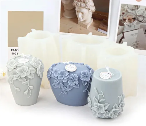 Miniatura 3 de Moldes de vela cilíndrica de silicona, 3D de flores de ratán para velas de aromaterapia, fabricación de jabón hecho a mano, moldes de cera