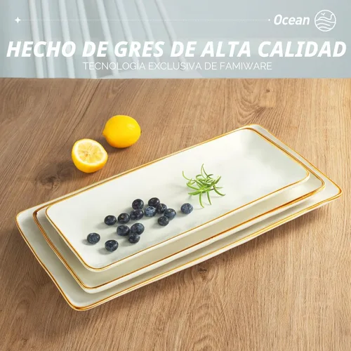 Miniatura 9 de Famiware Plato de Servir, Platos de Servir Rectangulares de 15.67/14.1/12.6 pulgadas para Entretenimiento, Esmalte Reactivo, Bandejas de Servir