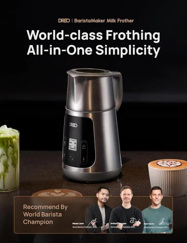 Miniatura 2 de Dreo Espumador de Leche [Actualizado], Espumador Eléctrico Todo en Uno para Café, Espumador Automático de Nivel de Arte de Laté de 15oz/450ml, Gris