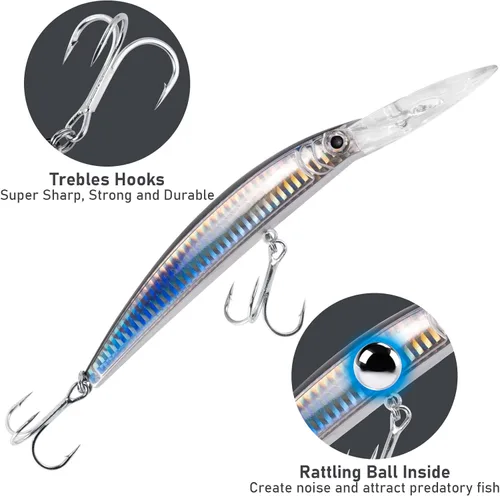 Miniatura 3 de Dr.Fish Paquete de 3 señuelos de pesca de 13 pies de profundidad para buceo de agua salada, señuelos de pesca de agua dulce, tapones de pesca