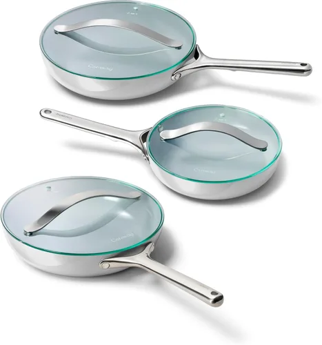 Miniatura 21 de Caraway Dúo de Sartenes de Cerámica con Tapas de Vidrio - Sartenes Antiadherentes (10.5" y 8") - No Tóxico, Libre de PTFE y PFOA - Apto para Horno