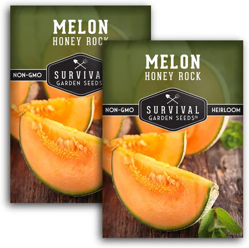Miniatura 10 de Survival Garden Seeds - Semilla de melón Honey Rock para plantar - Paquete con instrucciones para plantar y cultivar dulces y deliciosos frutos