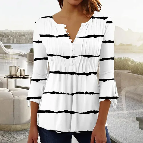 Miniatura 36 de Ceboyel Blusa tipo túnica con estampado floral para mujer, con botones, estilo Henley, con manga de codo, casual, trajes de moda para mujer