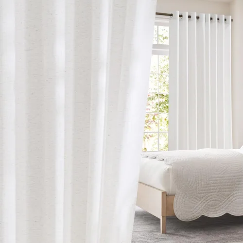 Miniatura 20 de NICETOWN Cortinas de lino transparente blanco para ventanas de 84 pulgadas de largo, cortinas verticales semitransparentes con ojales en la parte