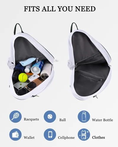 Miniatura 4 de Rejolly Bolsa Bandolera de Raqueta de Tenis para Mujeres y Hombres Acolchada Resistente al Agua Funda de Raqueta de Un Hombro Cruzada para 2