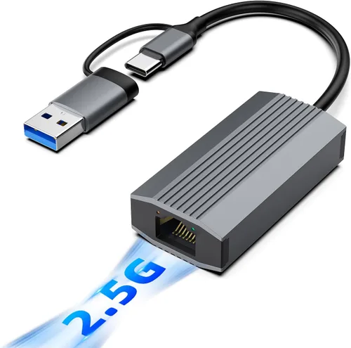 Adaptador Ethernet USB C USB 3.0 de 2.5G, adaptador Ethernet para portátil, aluminio, tipo C (compatible con Thunderbolt 4/3) a red RJ45 a Internet