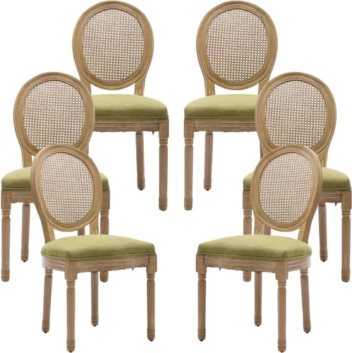 Miniatura 51 de Juego de 4 sillas de comedor francesas vintage, con respaldo redondo, tapizadas, de piel sintética, con ribete de cabeza de clavo y marco de madera