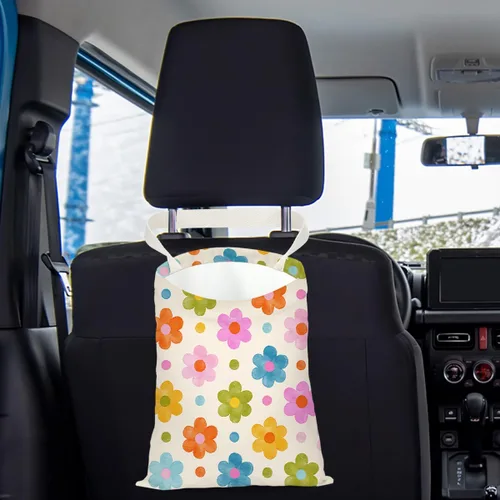 Miniatura 4 de Organizador de asiento trasero de coche con flores boho, arcoíris, mariposa, girasol - Impermeable, colgante, papelera para vehículo para viajar