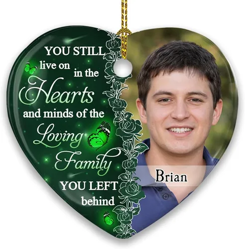 WRAPPINESS Adornos de cerámica personalizados con foto personalizada, adorno de Navidad conmemorativo, regalos de condolencias por la pérdida de un