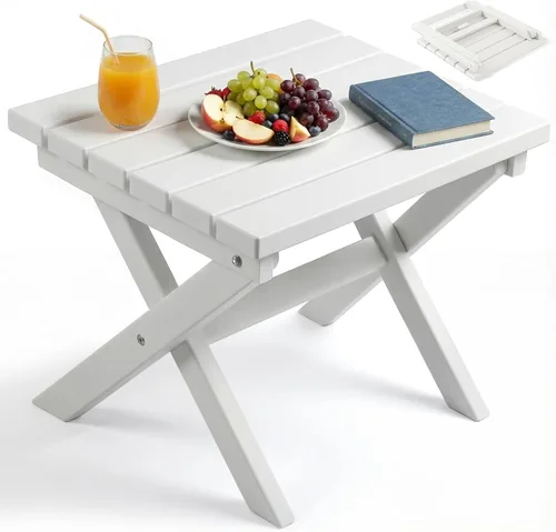 Miniatura 16 de PASAMIC Mesa auxiliar plegable para exteriores, mesa auxiliar de polietileno de alta densidad para exteriores, mesa de patio para todo tipo de clima