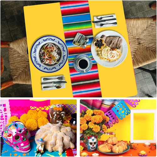 Miniatura 7 de Mixweer Juego de camino de mesa y mantel mexicano de algodón, mantel desechable de plástico con serape mexicano, mantel rectangular de plástico