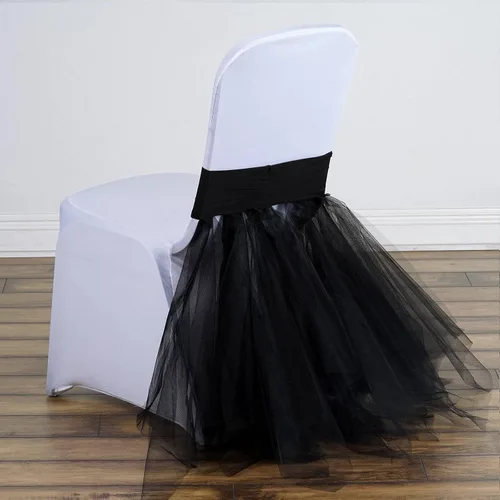 Miniatura 7 de Efavormart - Falda de tul elástica para boda, fiesta, boda, color negro, para banquetes y catering, Negro
