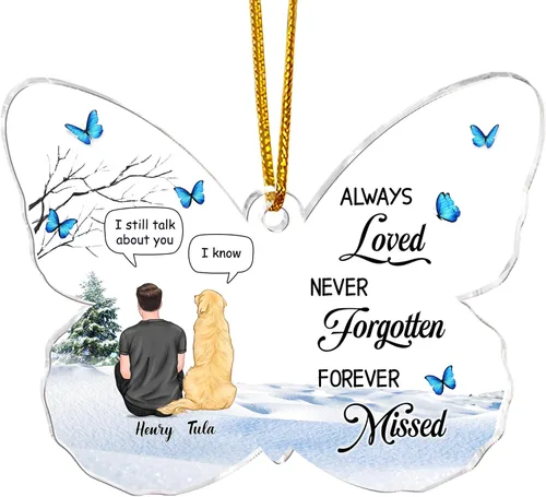 Miniatura 12 de Gossby Adorno conmemorativo de perro en forma de mariposa de acrílico personalizado – Regalo personalizado de condolencias de perro con diseño