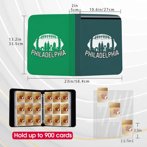 Miniatura 3 de Carpeta de tarjetas de fútbol Philadelphia con mangas, 900 bolsillos, 3 anillos, impermeable, resistente al polvo, duradera Filadelfia