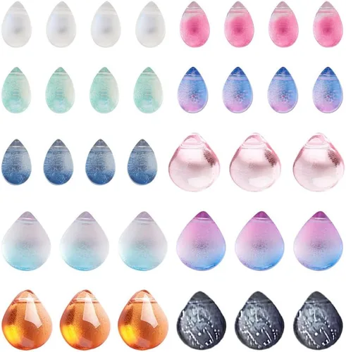 KISSITTY 100 cuentas de cristal con forma de lágrima para atrapar el sol, cuentas de vidrio transparente perforadas en la parte superior, 10 colores