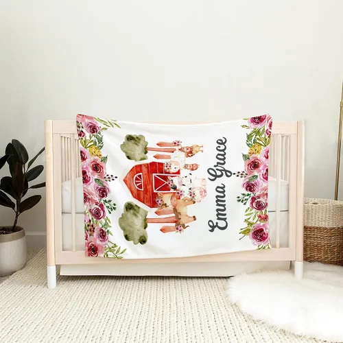 Miniatura 8 de Manta de bebé de granja personalizada, manta de bebé de animales de granja, manta de bebé floral, mantas florales para bebé, manta de bebé con Manta