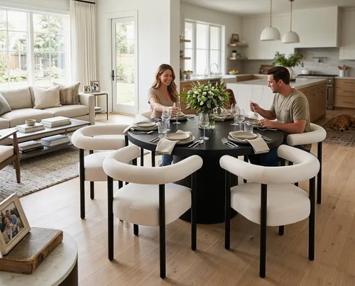 Miniatura 4 de RIVOVA Juego de 4 sillas de comedor de lino beige, sillas de cocina modernas tapizadas con respaldo curvado para comedor, sillas acento con patas