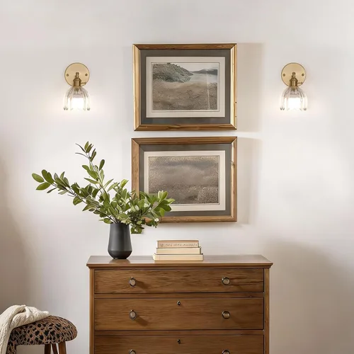 Miniatura 8 de Shenmoyl Candelabro de Pared Vintage Operado por Batería con Linda Lámpara de Vidrio Transparente de Tulipán, Luz de Pared Recargable Inalámbrica