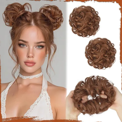 Miniatura 21 de Sofeiyan 2 piezas de extensión de cabello rizado ondulado en forma de moño desordenado, mini moño desordenado con banda elástica, peluca sintética