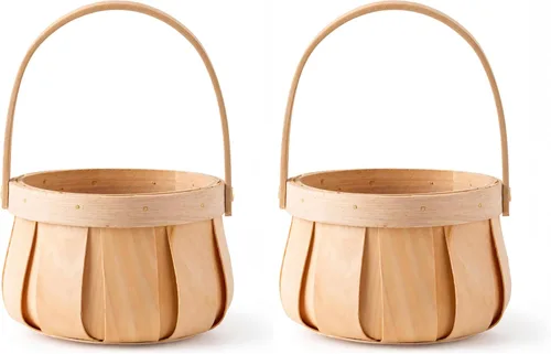 Miniatura 8 de Pequeña cesta de almacenamiento decorativa de madera redonda natural con mango