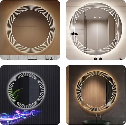 Miniatura 2 de DELURA Espejo de baño con luces LED circular, retroiluminado, iluminado en la pared, espejo iluminado antiempañamiento, 3 colores cambiantes, IP44