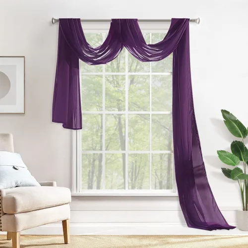 Miniatura 14 de MIULEE Cenefa Beige para Ventana para Fiesta - Cortina Transparente Cenefa Superior Tratamiento de Ventana Cortinas Decorativas para Arco de Boda