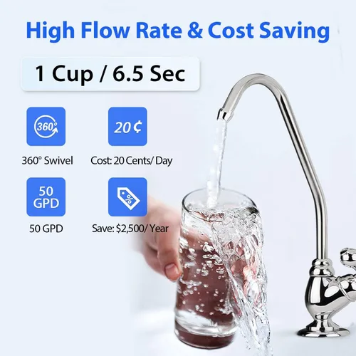 Miniatura 4 de PureDrop RTW5AK-UV Sistema de filtro de agua de ósmosis inversa con certificación SGS, remineralización alcalina y filtro UV, sistema de filtración
