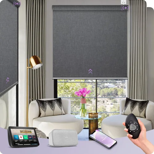Miniatura 9 de Graywind Persiana enrollable motorizada funciona con Alexa Google, persianas inteligentes 100% opacas recargables con control remoto de motor