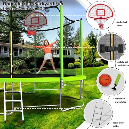 Miniatura 6 de Lyromix - Cama elástica mejorada de 16 pies, 15 pies, 14 pies, 12 pies, 10 pies y 8 pies para exteriores con aro de baloncesto y red, capacidad