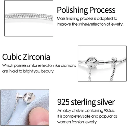 Miniatura 3 de KUNSIR Pulsera de plata de ley 925 con cierre de palma, cadena de serpiente, pulseras básicas para cualquier dije PDL, para adolescentes y mujeres
