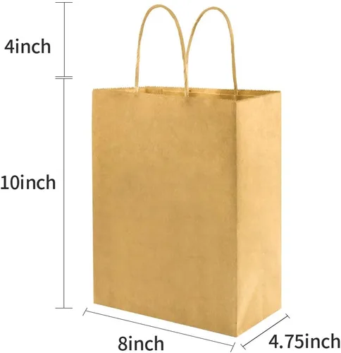 Miniatura 3 de bagmad Marrón y color cada 100 bolsas de papel medianas lisas de 8 x 4.75 x 10 pulgadas con asas a granel