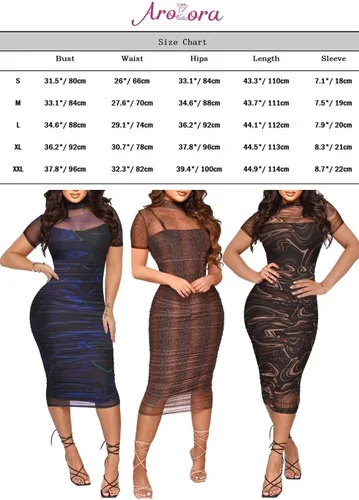 Miniatura 2 de Aro Lora Conjunto sexy de 3 piezas para mujer, de malla transparente, manga larga, mini vestido y camisola